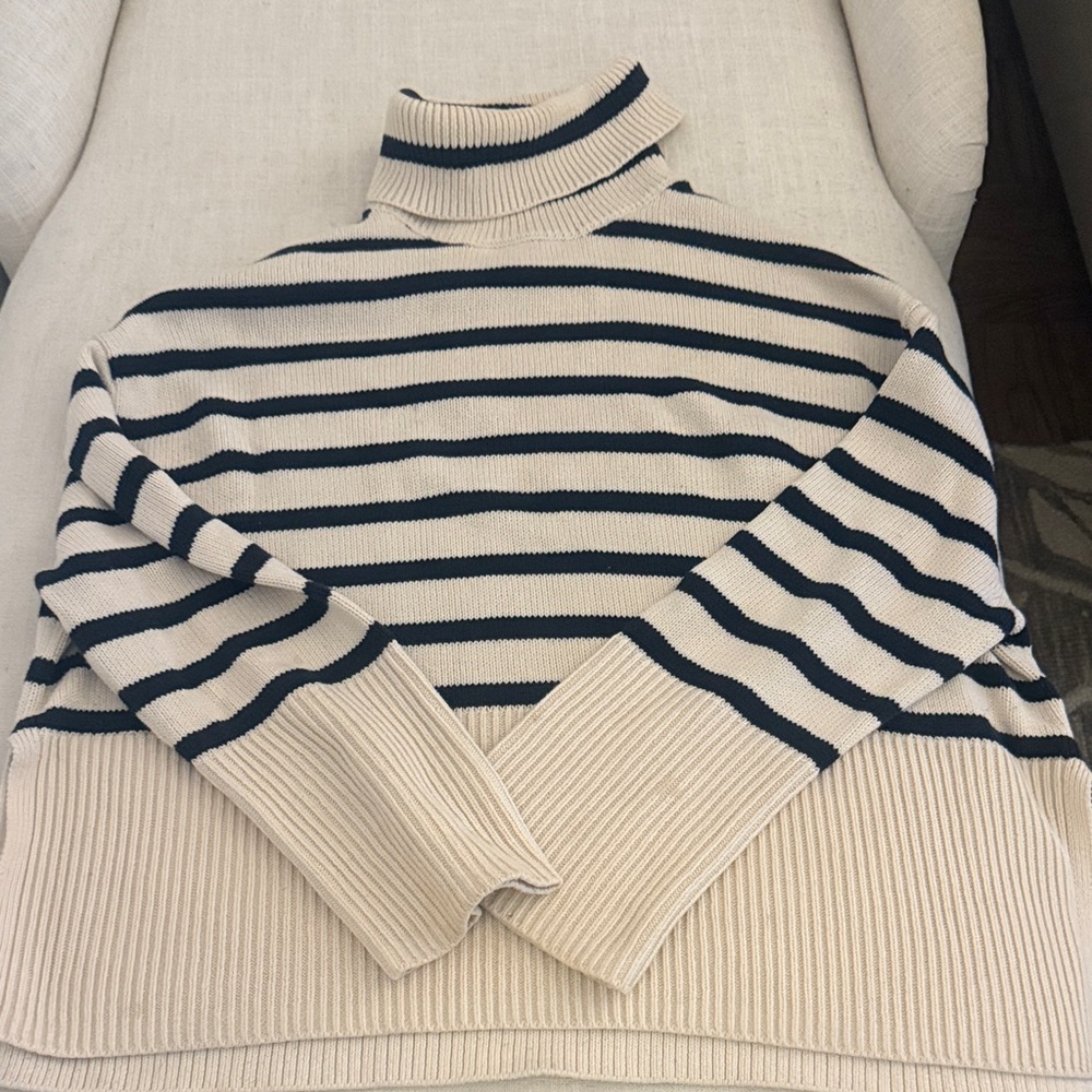 GAP Cream and Navy Striped Turtleneck Sweater